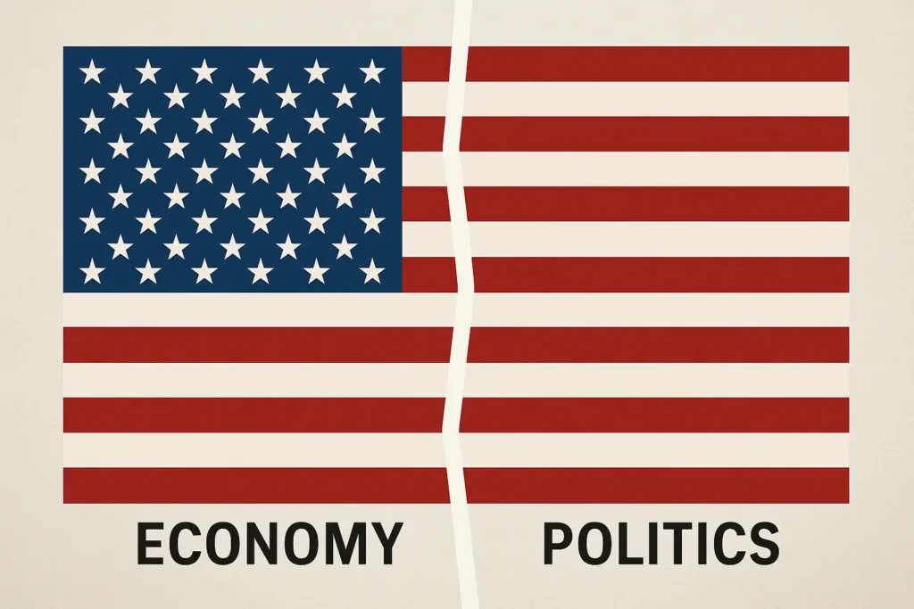 U.S. flag illustration symbolizing economic and political division during the federal shutdown.