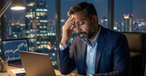 Psychology of investing showing emotional investor reacting to market ups and downs