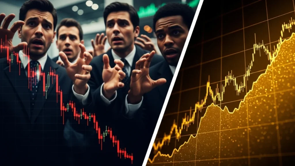 Gold price rising vs stock market crash decline — historical performance comparison