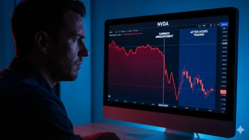 NVDA stock price chart showing sharp 5 percent after-hours drop following Nvidia Q4 2026 earnings announcement