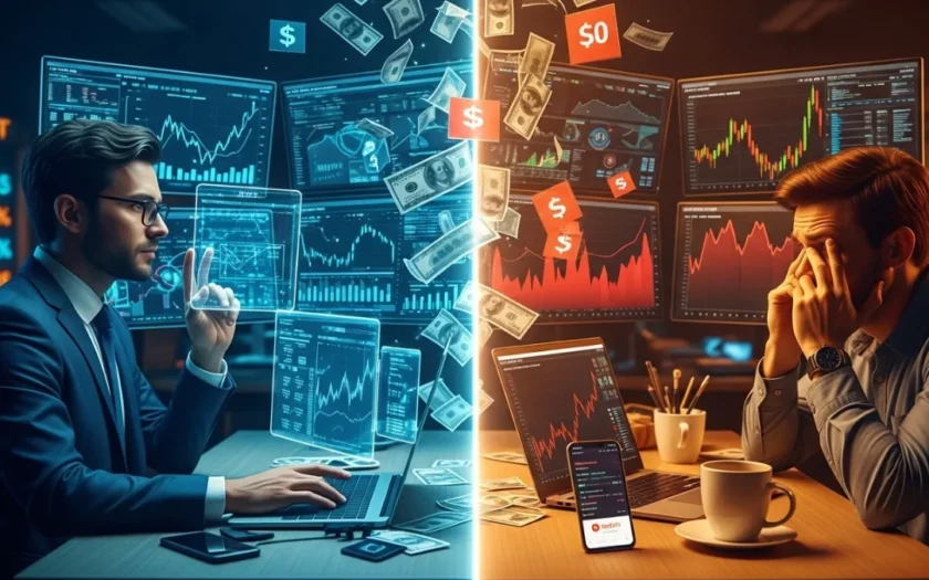 Smart Money vs Retail Investors battle visualization showing institutional traders with advanced tools versus retail investors with basic trading platforms, illustrating market information asymmetry