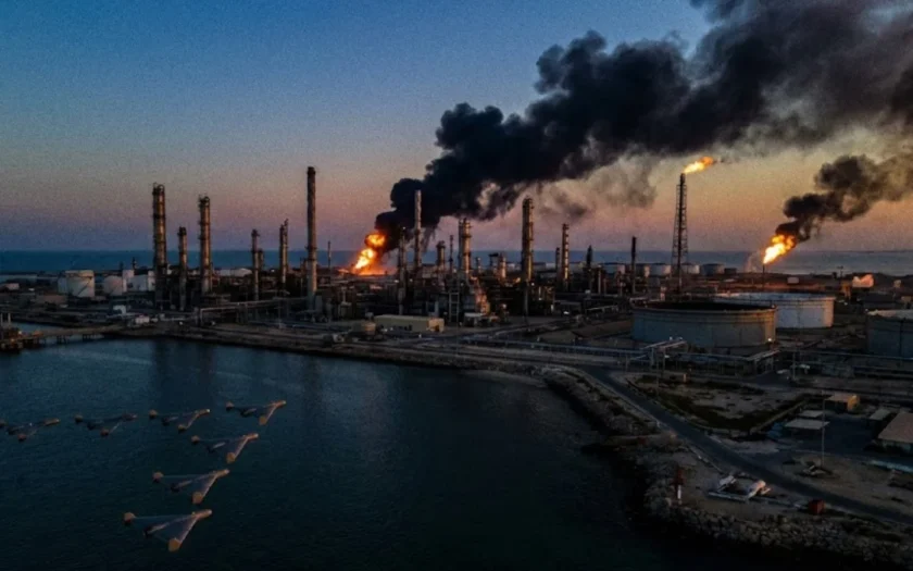 Iran drone strike on Aramco Ras Tanura oil refinery 2026 causing fire and smoke