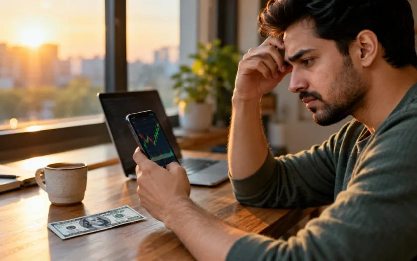 Best trading platforms for beginners shown on a smartphone with $100 ready to invest